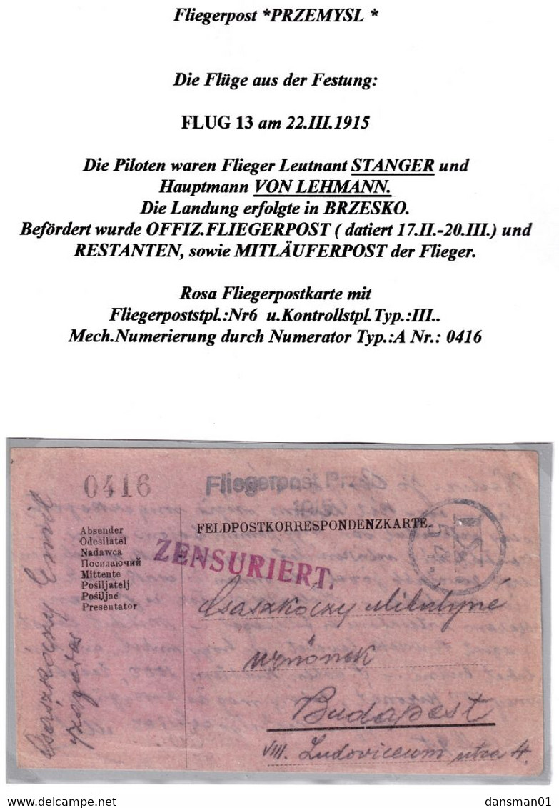 Austria KUK Airmail Flights Przemysl 1915 Flight 13 - Other & Unclassified