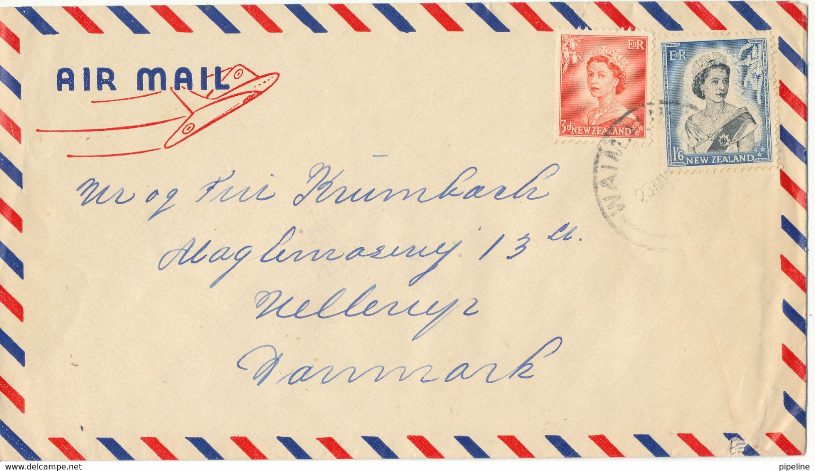 New Zealand Air Mail Cover Sent To Denmark Waimauku 23-5-?? - Corréo Aéreo