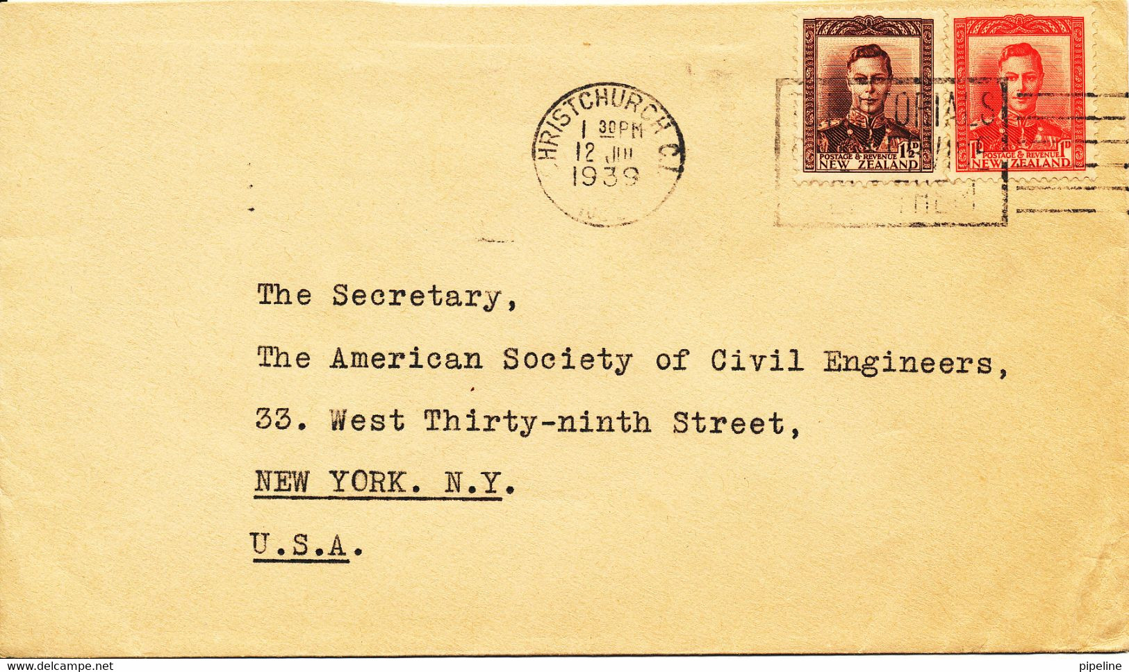 New Zealand Cover Sent To USA 12-7-1939 - Lettres & Documents