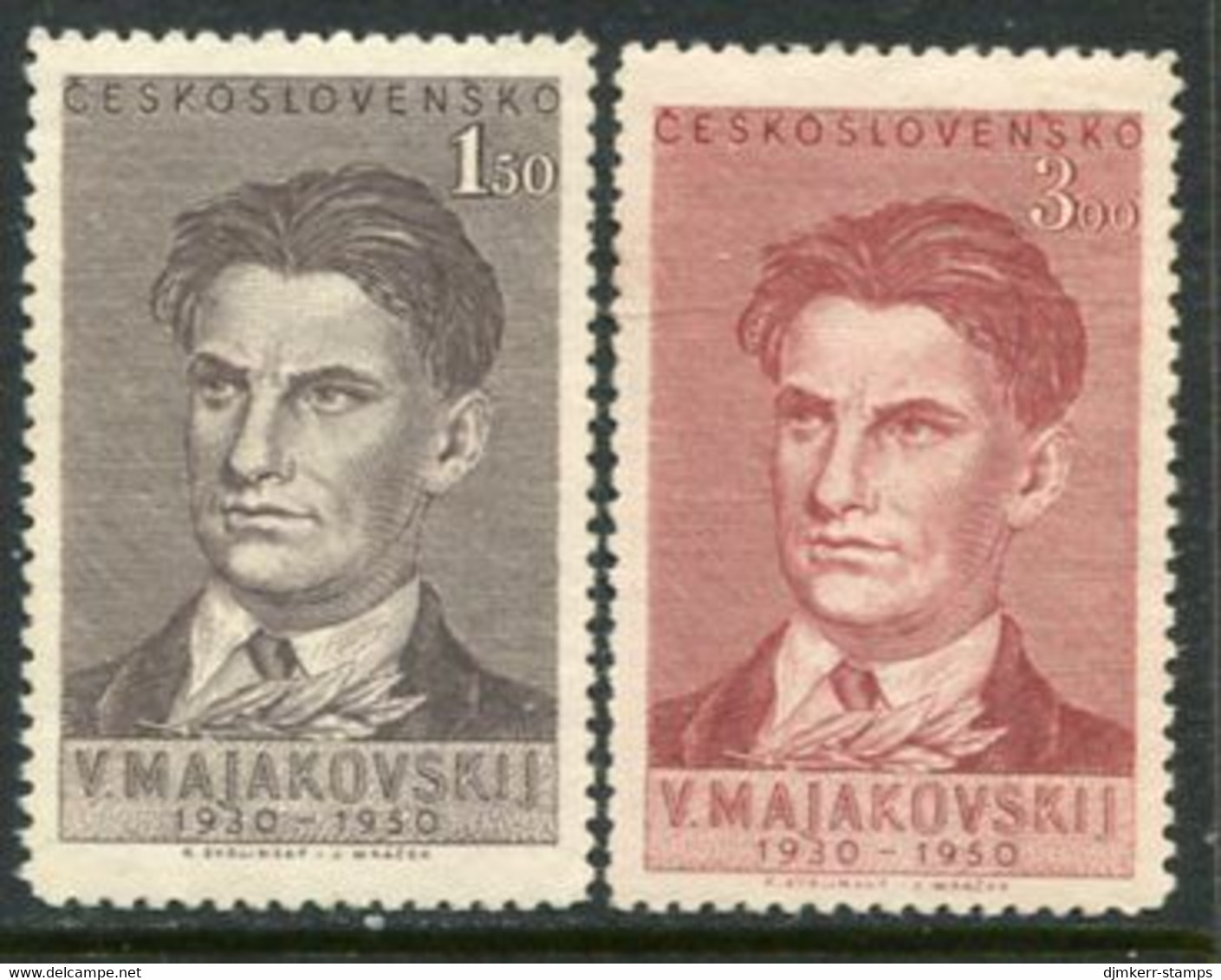 CZECHOSLOVAKIA 1950 Mayakovsky Death Anniversary MNH / **.  Michel 608-09 - Ongebruikt