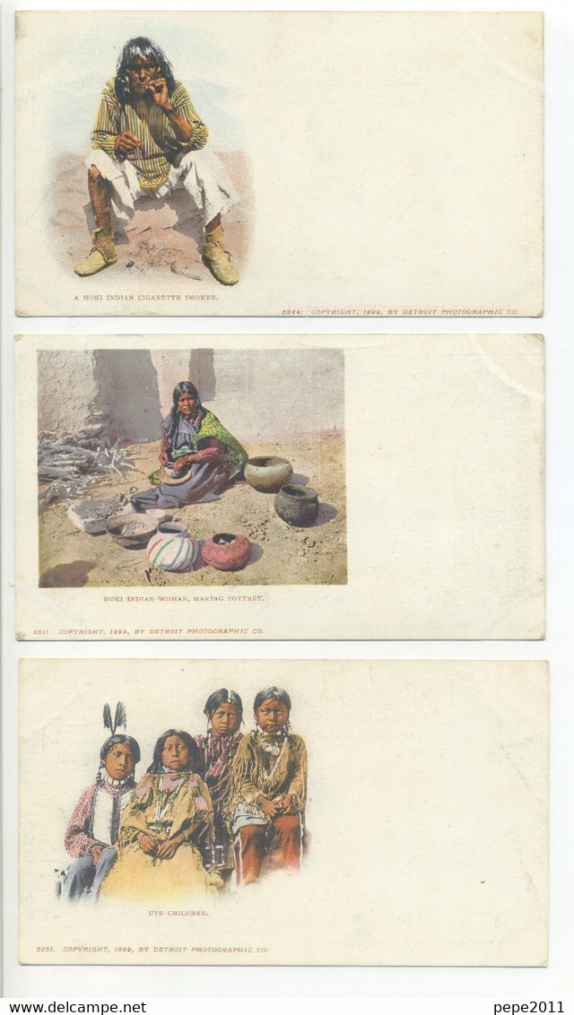 Ste Of 3 Old Postal Cards USA - Moki Indians, Cigarette Smoker, Women Making Pottery - UTE Children  - Precursor - America