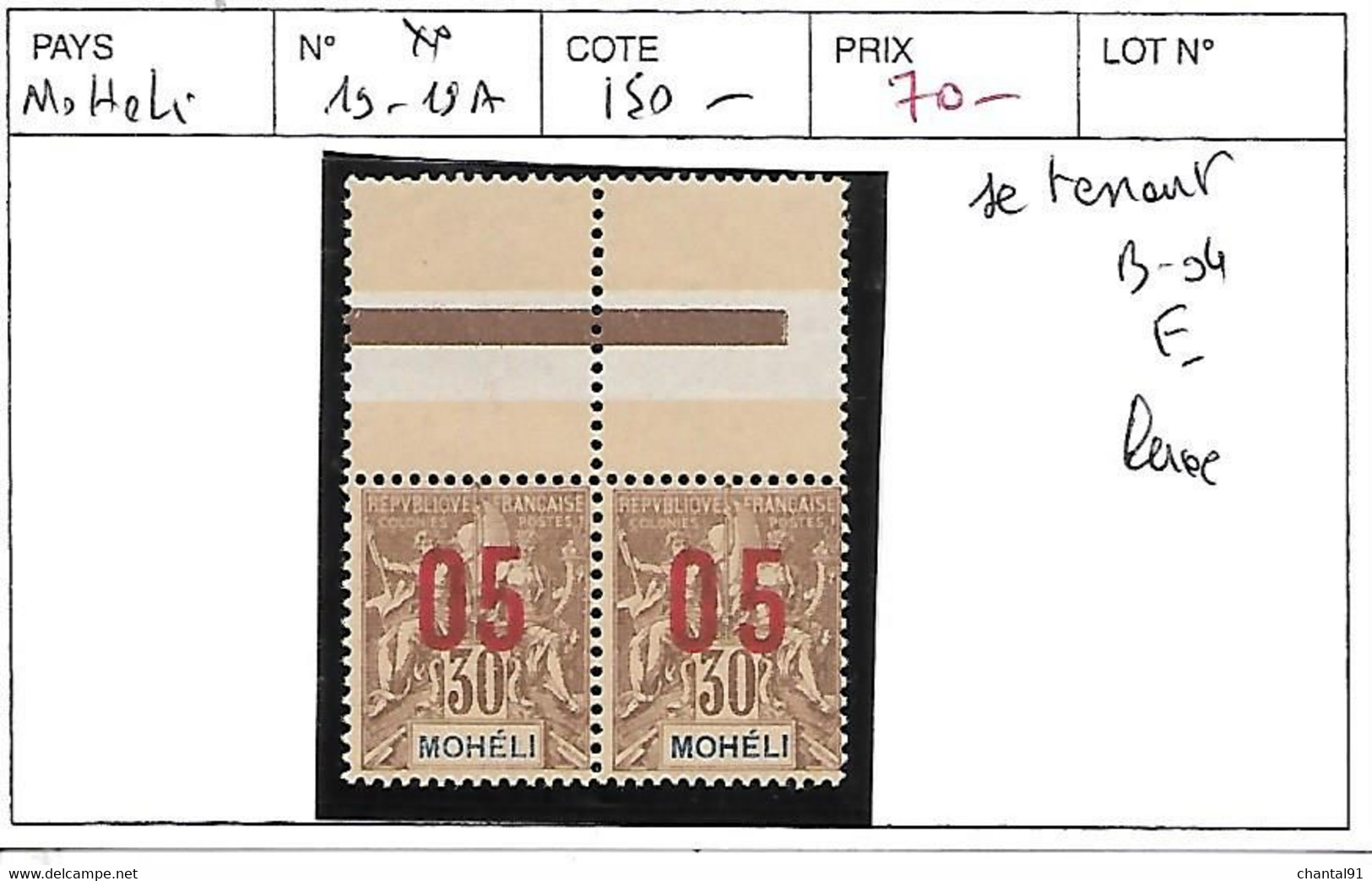 MOHELI N° 19-19A ** SE TENANT BDF - Unused Stamps