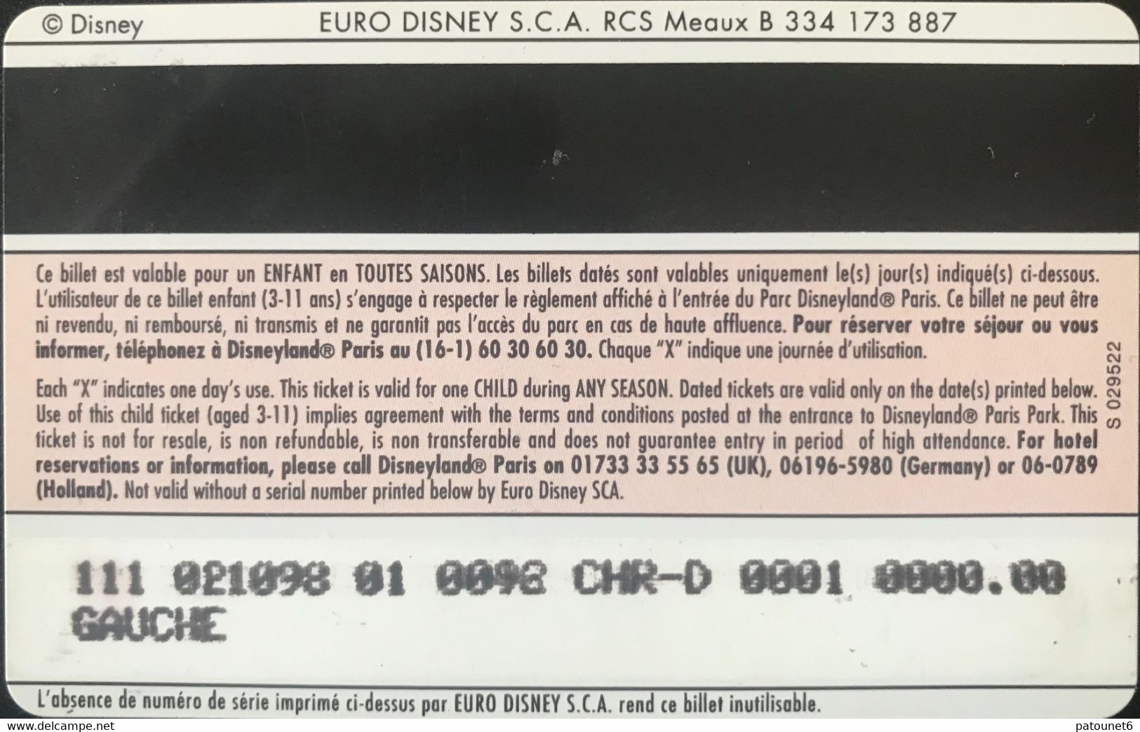 FRANCE  -  DisneyLAND PARIS  -  SPACE MOUNTAIN  -  Enfant  (Différent Back) - Passeports Disney