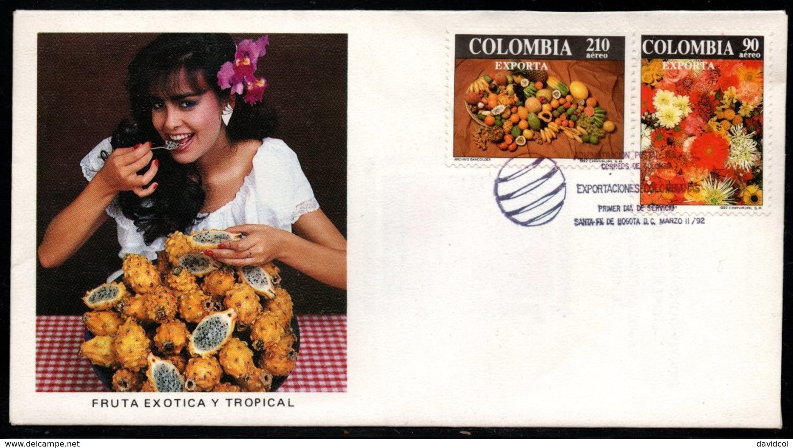 COLOMBIA- KOLUMBIEN- 1992. FDC/SPD. COLOMBIA EXPORTS FLOWERS AND FRUITS - Colombia