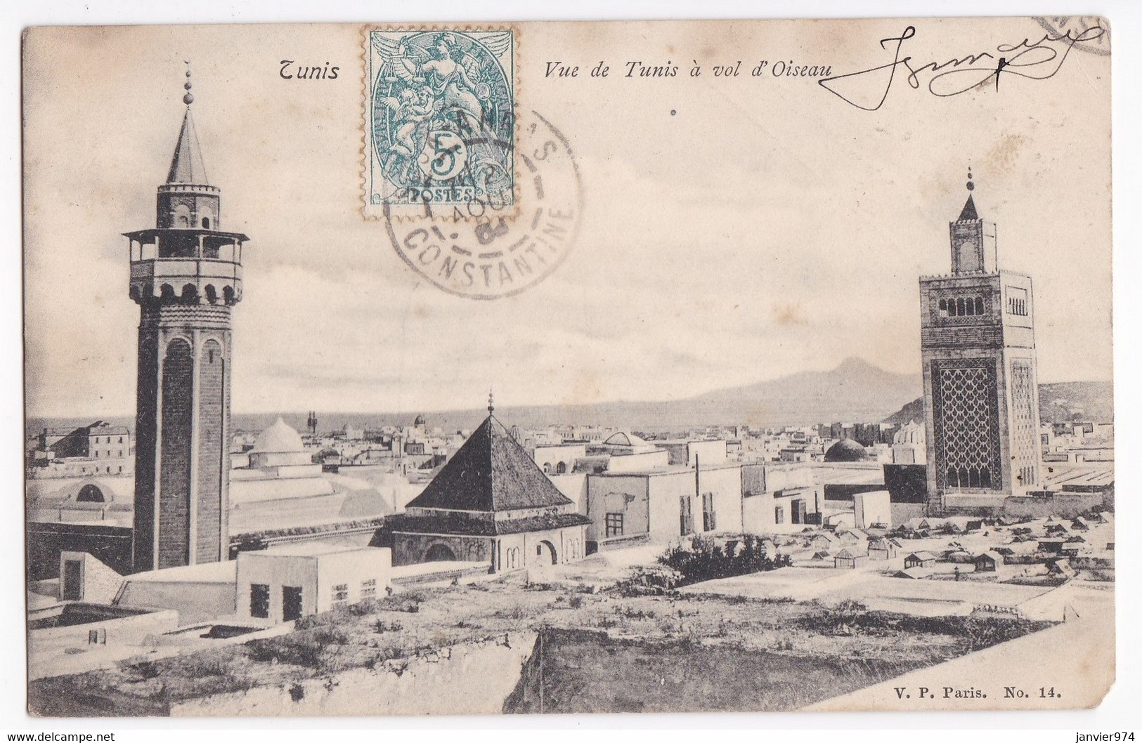 CPA N°14, Tunis, Vue De Tunis à Vol D’Oiseau, Circulé En 1904 - Tunisie