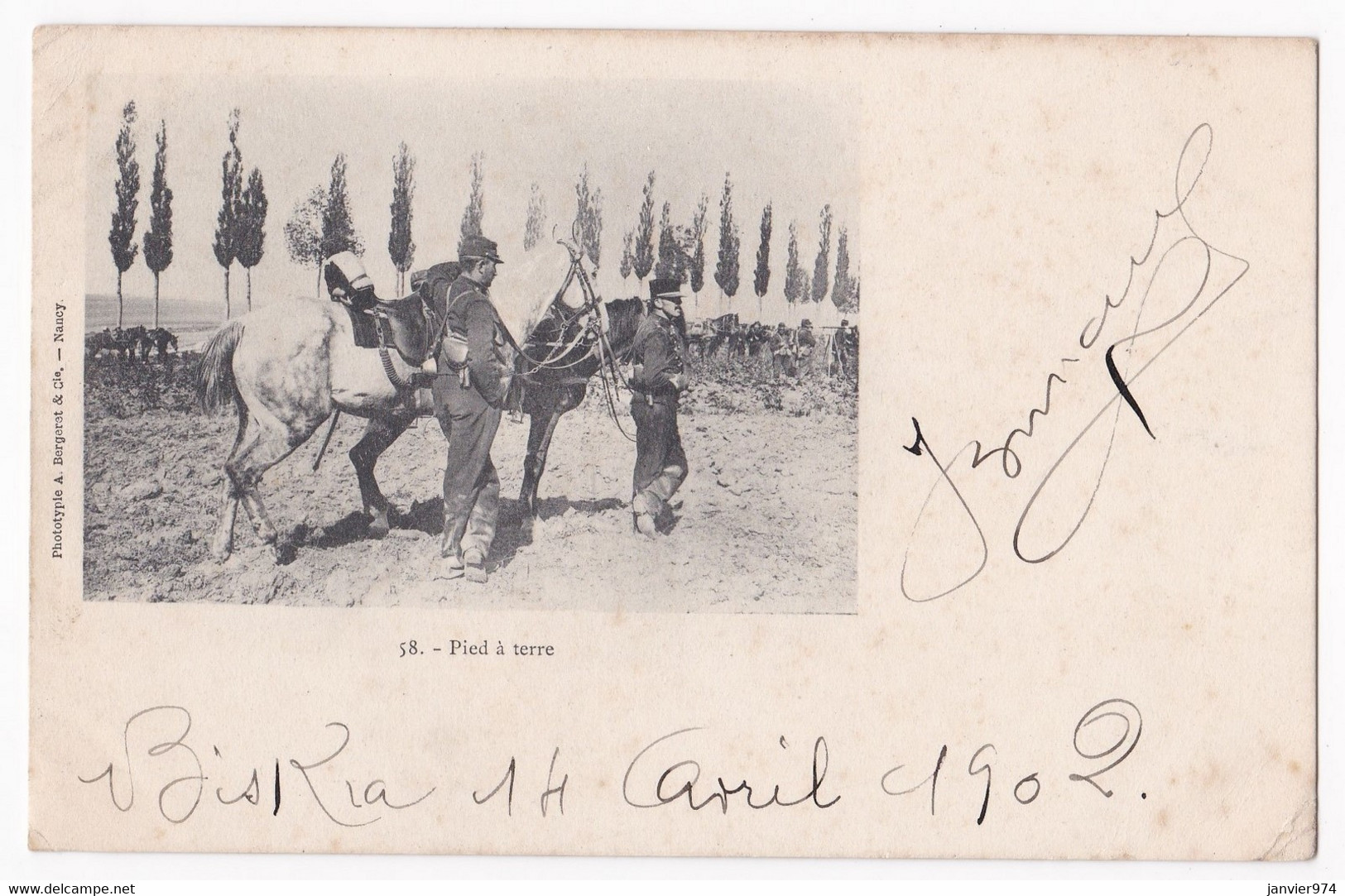 CPA N° 58 . Pied à Terre, Biskra Constantine Circulé En 1902, Soldats Et Chevaux. - Biskra