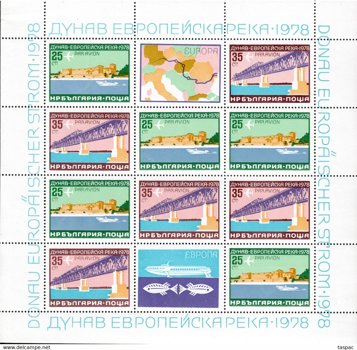 Bulgaria 1978 Mi# 2652-2653 Klb. ** MNH - Sheet Of 12 (3 X 4) - The Danube, European Intercontinental Waterway / Bridges - Ungebraucht