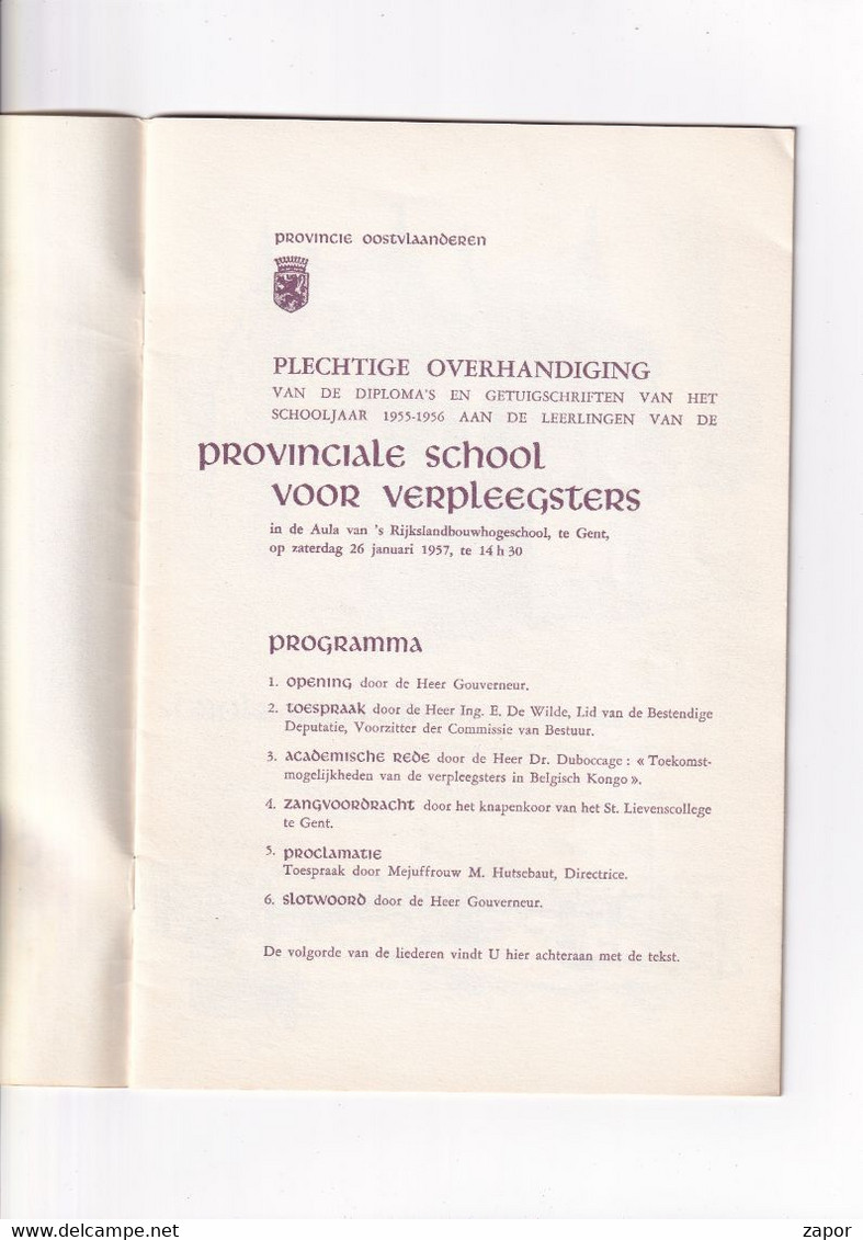 Programma Brochure Diploma Uitreiking - Provinciale School Voor Verpleegsters - Gent - 1957 - Scolastici