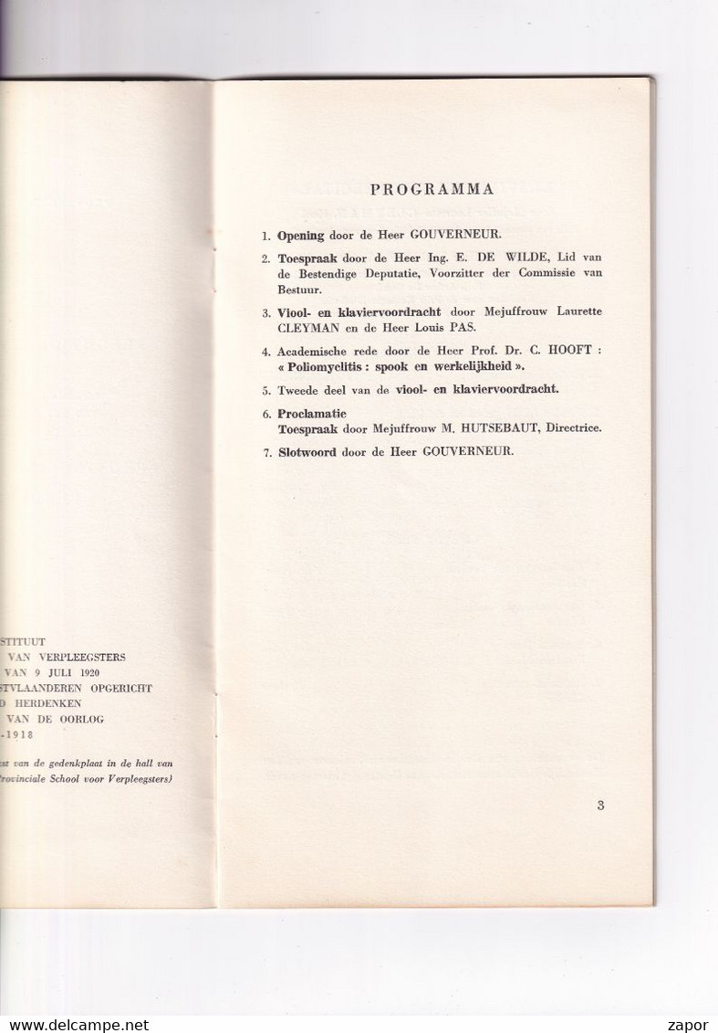 Programma Brochure Diploma Uitreiking - Provinciale School Voor Verpleegsters - Gent - 1955 - Schulbücher