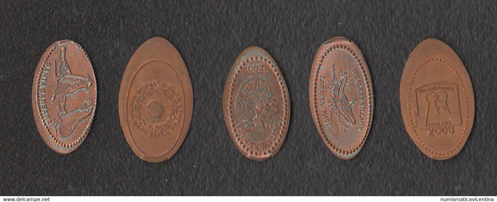 4 Monete Allungate SOUVENIR TOKEN ITALIA Penny Souvenirs Zoo Santa Barbara - La Via Dell'Amore - Cinque Terre Gettoni - Souvenir-Medaille (elongated Coins)