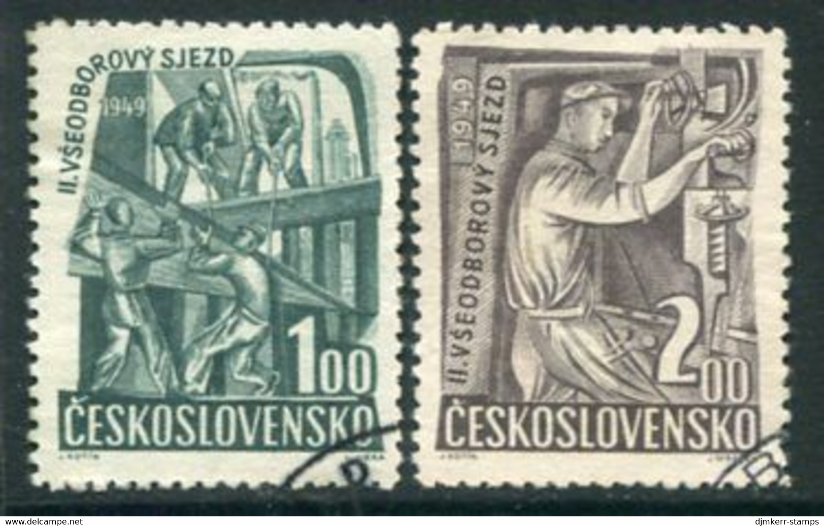 CZECHOSLOVAKIA 1949 Trades Unions Congress Used.  Michel 597-98 - Used Stamps