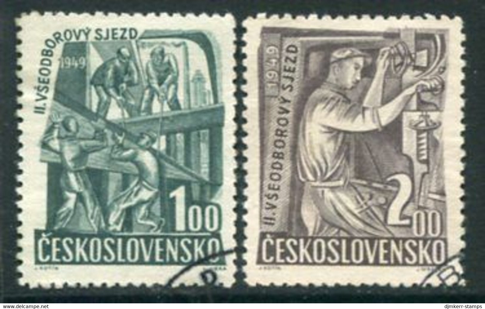 CZECHOSLOVAKIA 1949 Trades Unions Congress Used.  Michel 597-98 - Oblitérés