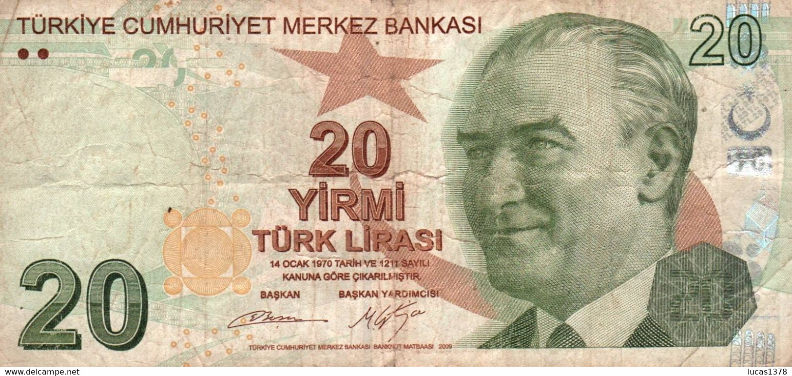 Billet, TURQUIE ,Türkiye Cumhuriyet Merkez Bankasi ,20 , Yirmi Turk Lirasi ,1970 , 2 Scans - Turkey