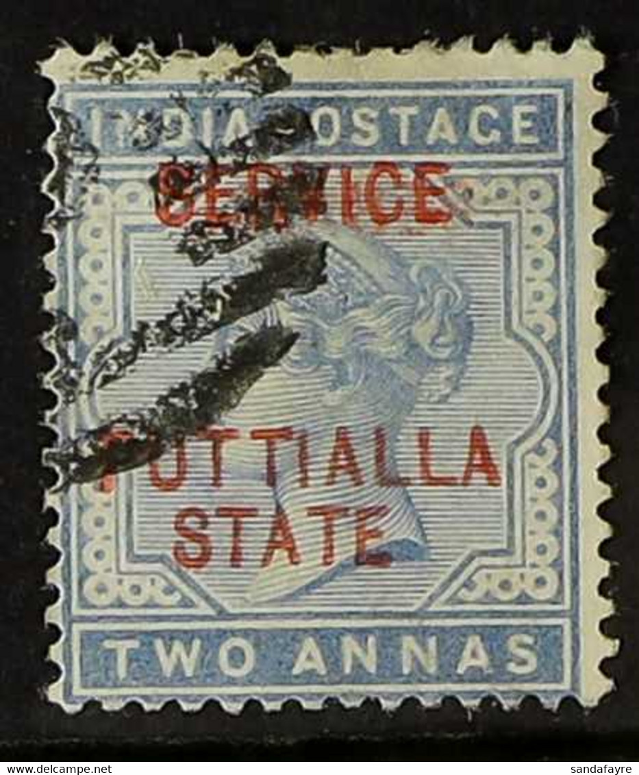 PATIALA OFFICIAL 1885-90 2a Dull Blue Overprint With 'SERVICE' DOUBLE ONE INVERTED Variety, SG O7a, Used. The Inverted I - Sonstige & Ohne Zuordnung