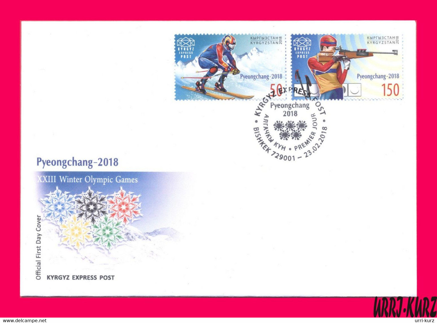 KYRGYZSTAN 2018 Sports XXIII Winter Olympic Games Korea Pyeongchang Skiing Slalom Biathlon Shooting Mi KEP 91-92 FDC - Winter 2018: Pyeongchang