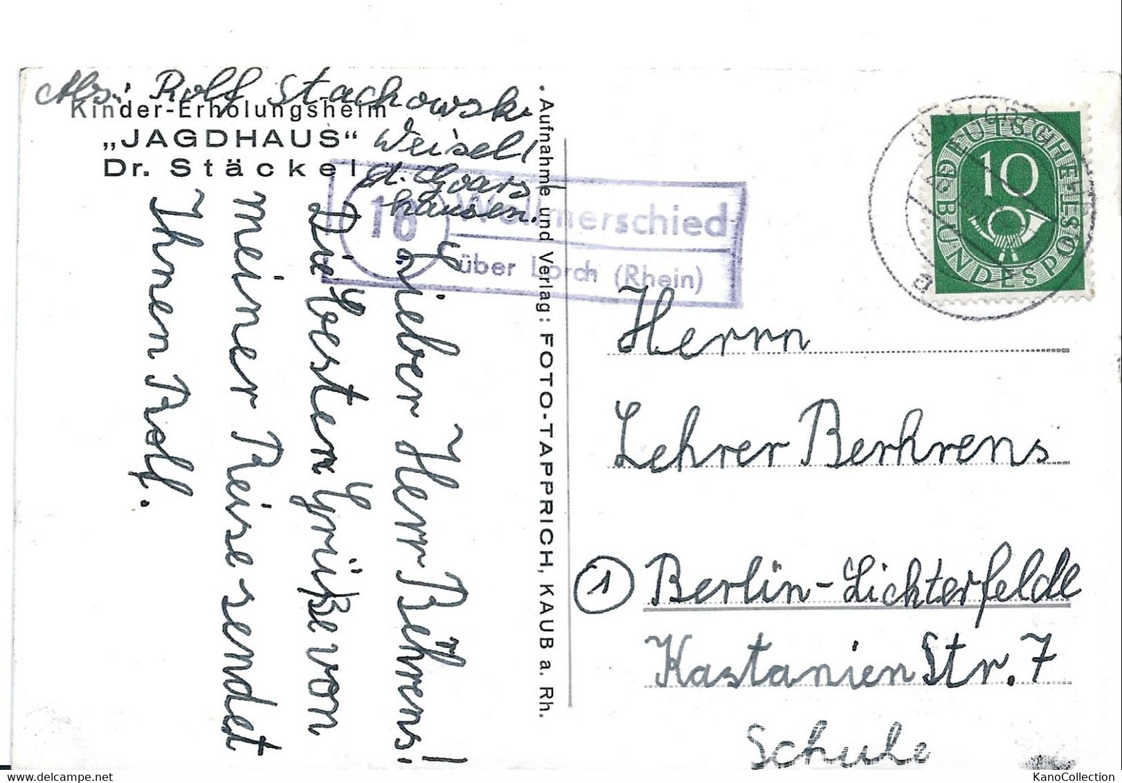 Kinder-Erholungsheim „Jagdhaus – Dr. Stäckel“, Wollmerschied, Lorch Am Rhein, Gelaufen 1956 - Lorch