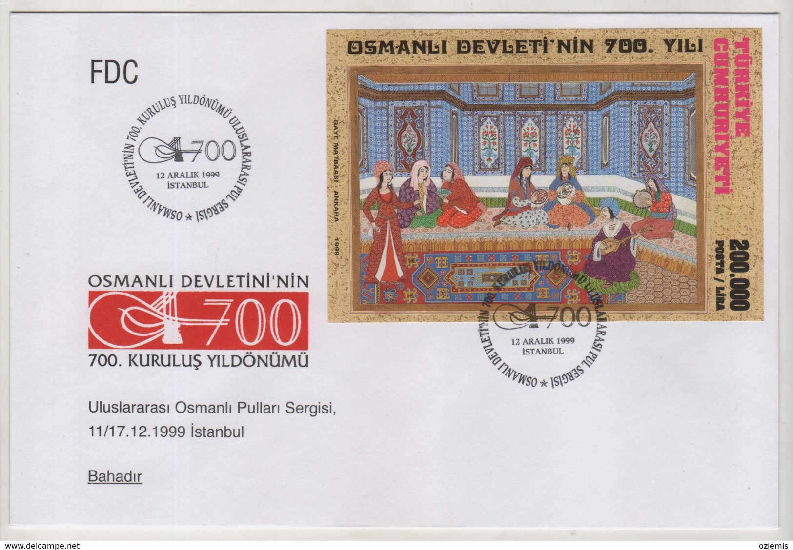 TURKEY,TURKEI,TURQUIE ,1999 ,700 TH. YEAR OF FOUNDATION OF OTTOMAN EMPIRE STAMP EXHIBITION ,12 FDC FIRST DAY - Lettres & Documents