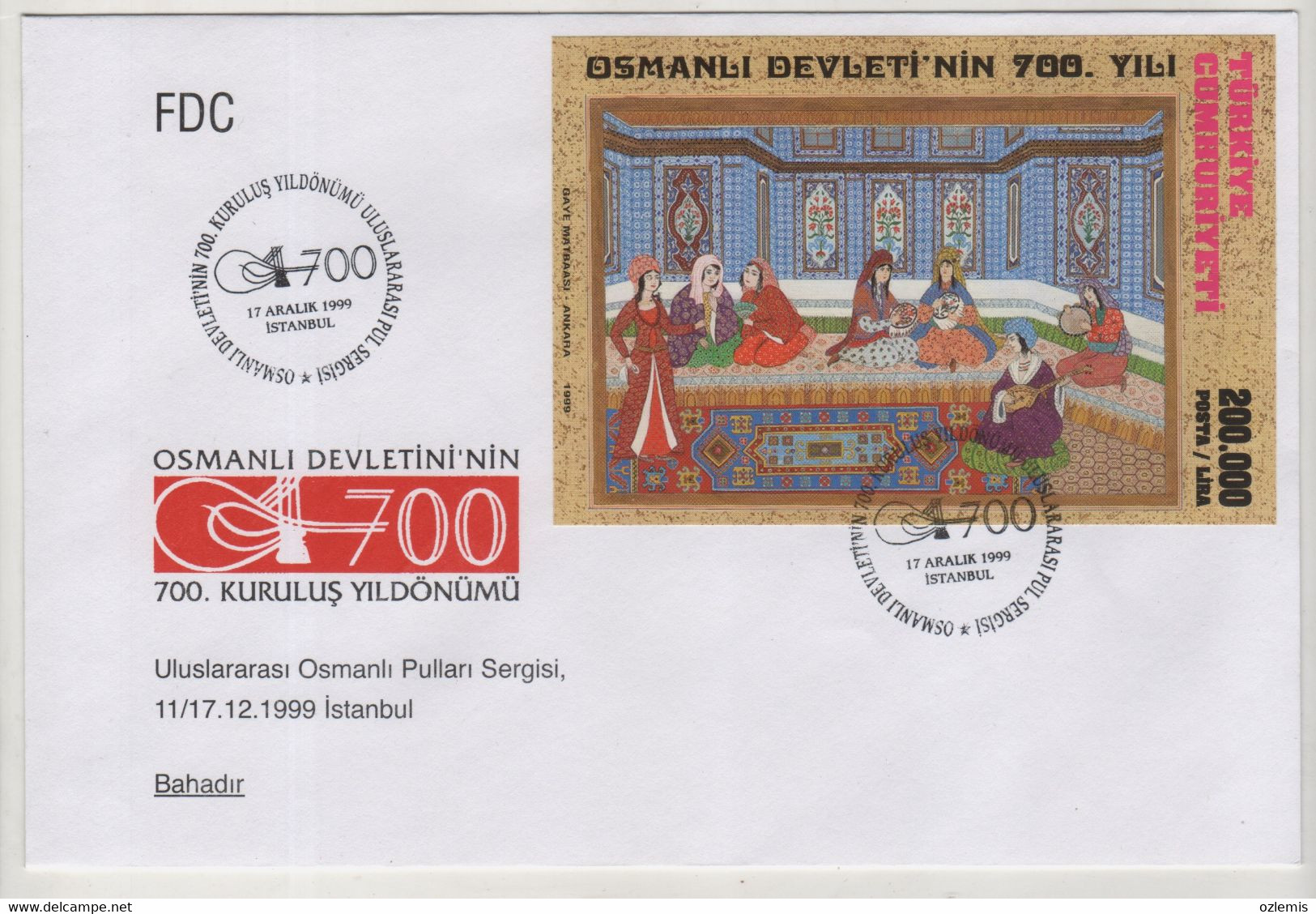 TURKEY,TURKEI,TURQUIE ,1999 ,700 TH. YEAR OF FOUNDATION OF OTTOMAN EMPIRE STAMP EXHIBITION ,12 FDC FIRST DAY