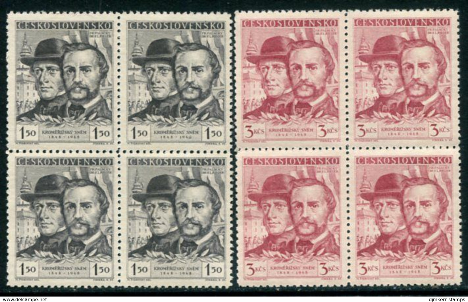 CZECHOSLOVAKIA 1948 Centenary Of Kromerziz Constitutional Assembly Blocks Of 4 MNH / **.  Michel 544-45 - Unused Stamps
