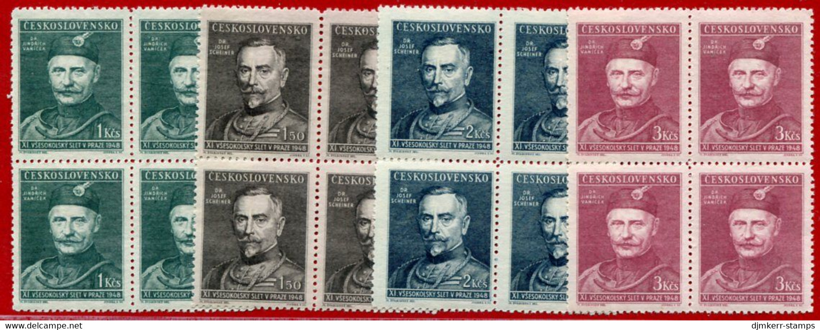 CZECHOSLOVAKIA 1948 Sokol Congress II Blocks Of 4 MNH / **.  Michel 540-43 - Unused Stamps