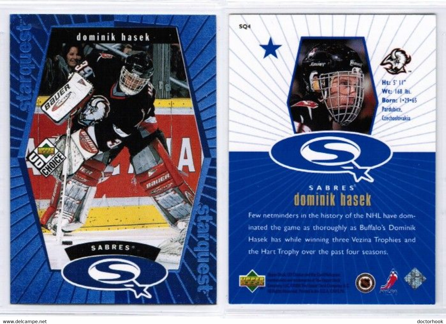 DOMINIK HASEK---UPPER DECK "Star Quest-BLUE" 1998-9 (NHL--3-6) - 1990-1999