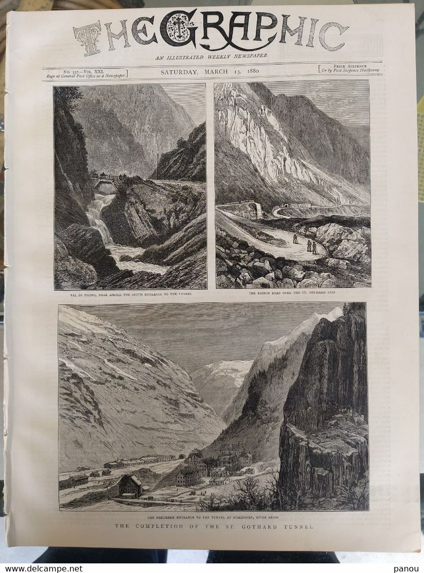 THE GRAPHIC NEWSPAPER MAGAZINE 537 / 1880. ST. GOTHARD TUNNEL. GIPSIES ROMANI GITANES. CHILDREN HUNGRY. RAILWAY MONTREAL - Autres & Non Classés