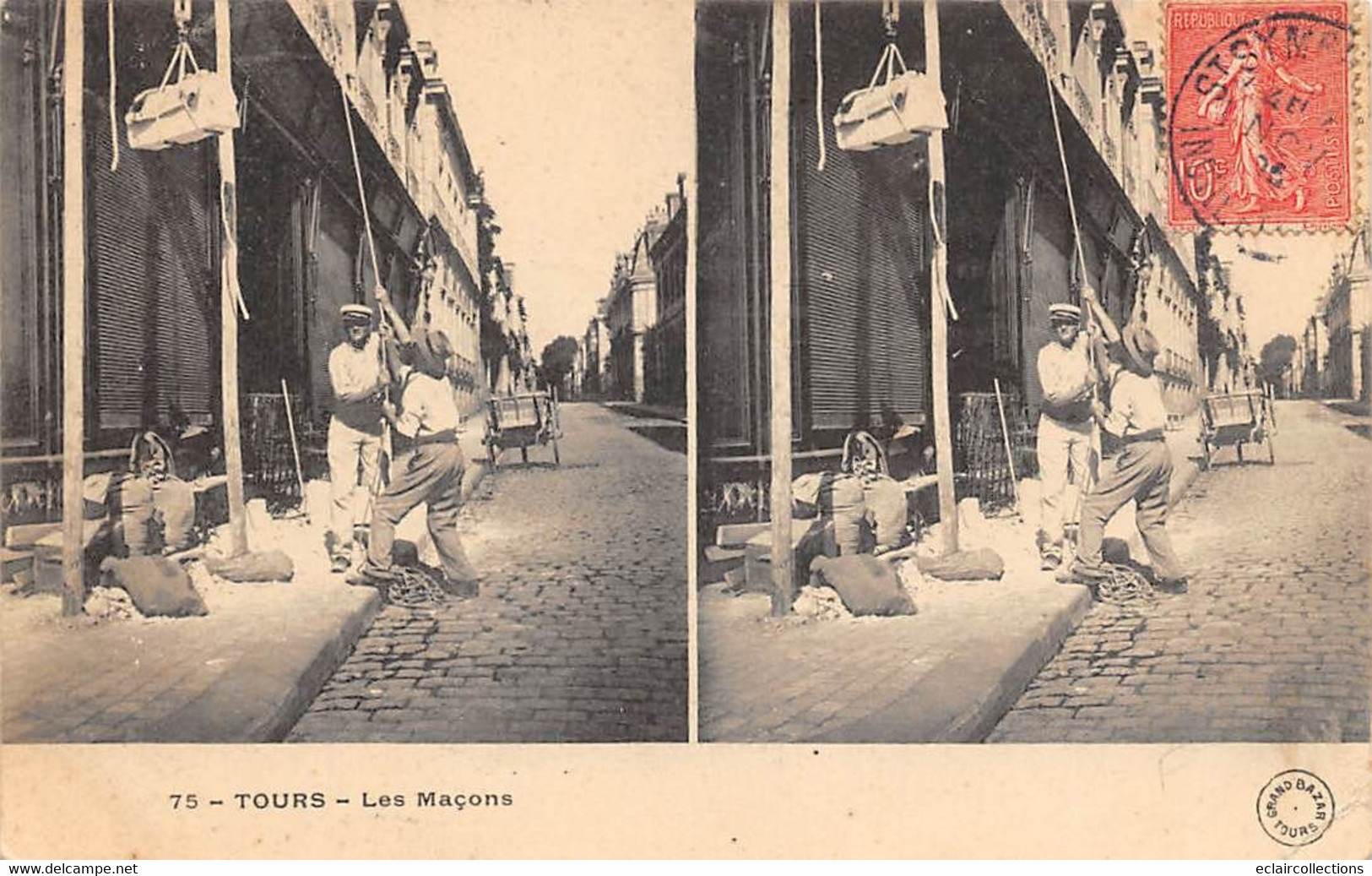 Tours       37           Métier.    Les Bitumiers Carte Stéréo  Grand Bazar   N° 75    (voir Scan) - Tours