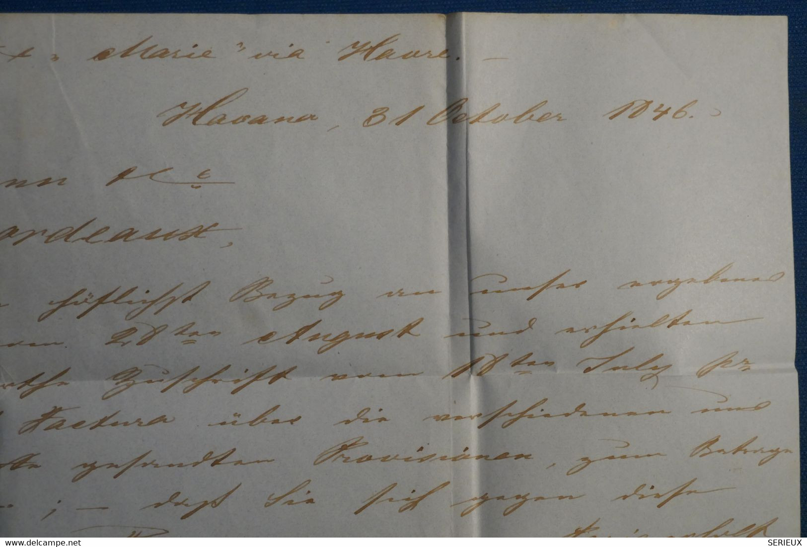 AE 10 HAVANA ISLA DE CUBA BELLE LETTRE RARE 1846  LA HAVANE POUR BORDEAUX FRANCE ++VIA LE HAVRE  + AFFRANCH. INTERESSANT - Voorfilatelie