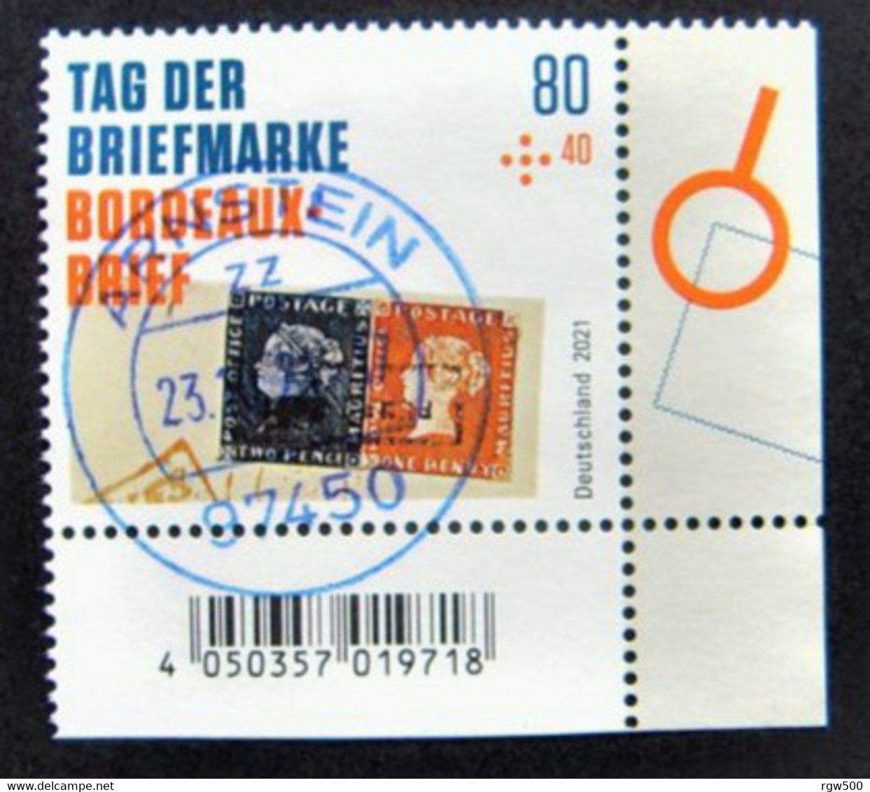 Bund/BRD September 2021,Zuschlagsmarke "Tag Der Briefmarke-Bordeaux-Brief", MiNr 3623, Ecke 4,  Gestempelt - Gebraucht