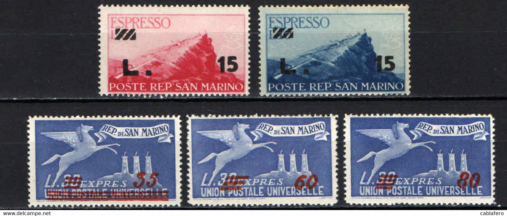 SAN MARINO - 1947 - VEDUTA DI SAN MARINO E CAVALLO ALATO CON SOVRASTAMPA - OVERPRINTED - MNH - Eilpost