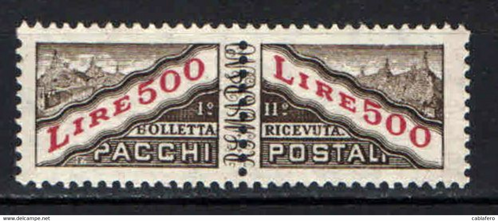 SAN MARINO - 1956 - PACCHI POSTALI - 500 LIRE - FILIGRANA STELLE - MNH - Parcel Post Stamps