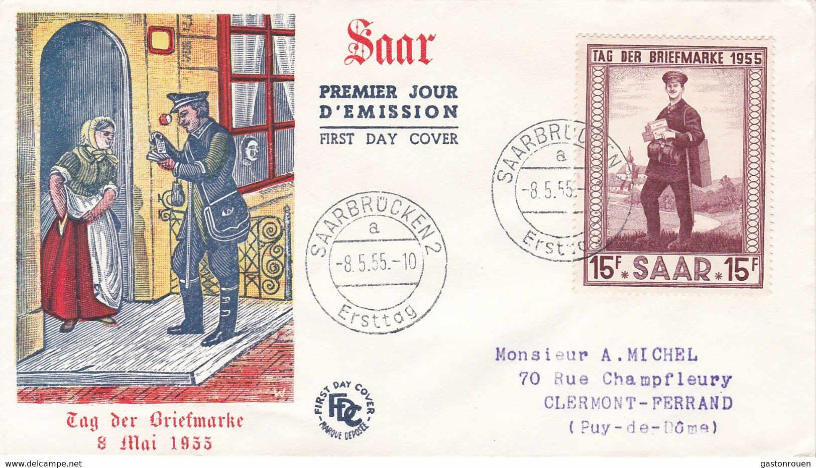 Premier Jour FDC Sarre Saar 1955 342 Journée Du Timbre Tag Der Briefmarke - FDC