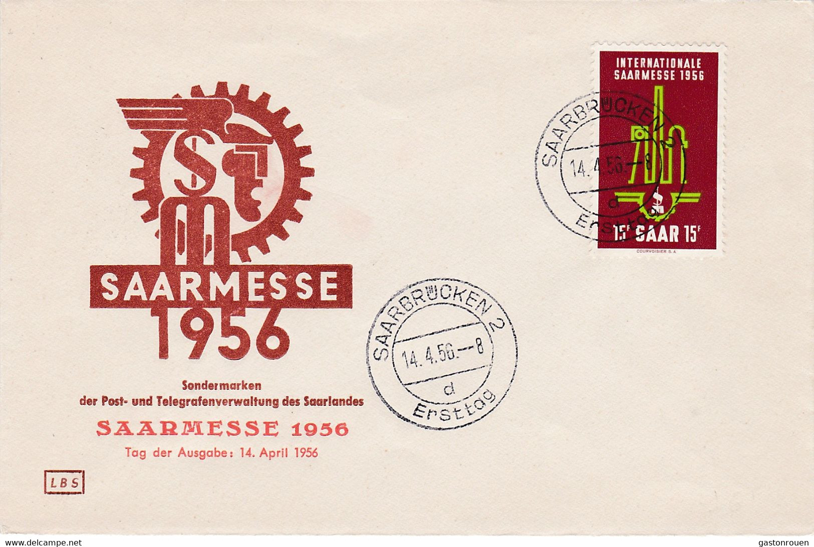 Premier Jour FDC Sarre Saar 1956 350 4eme Foire Saarmesse - FDC