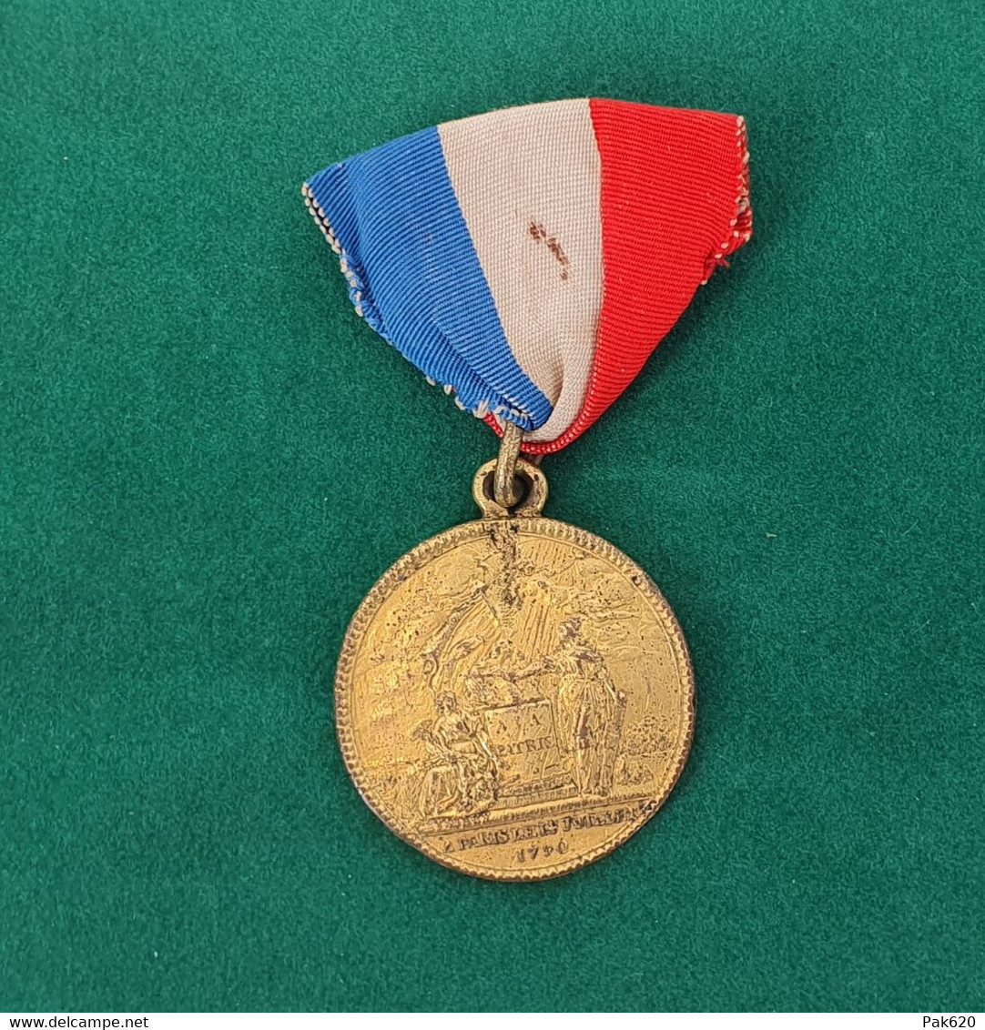 Révolution Française - Médaille Du 14 Juillet 1790 'Confédération Des François'. Par Gatteaux - Bronze Doré - Avant 1871