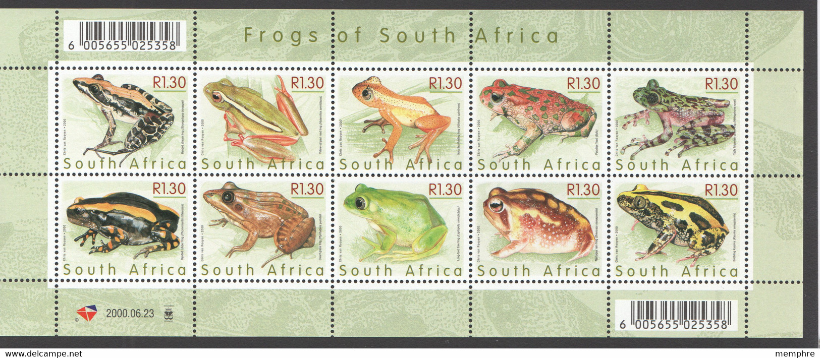 2000  Frogs Of South Africa Souvenir Sheet Of 10 Different  Sc 1156  MNH ** - Nuovi