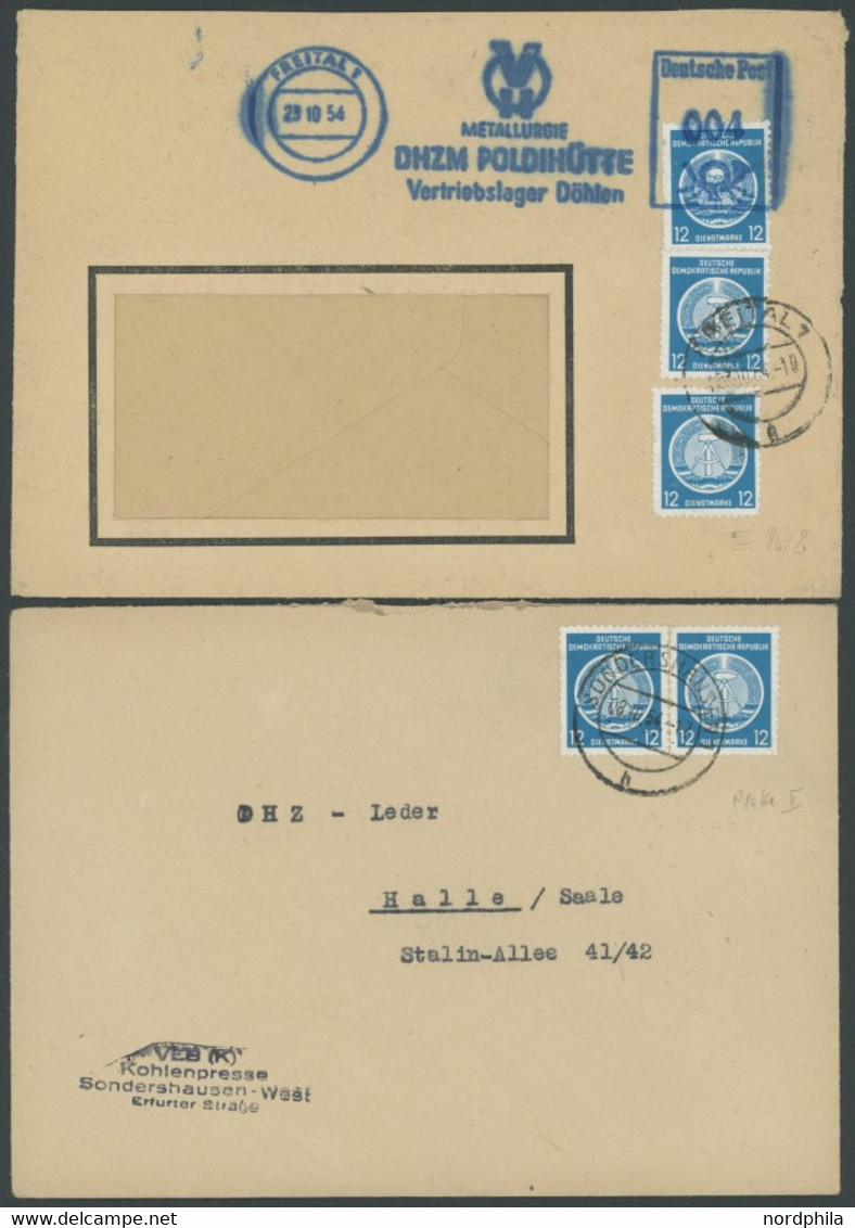 DIENSTMARKEN A D 5 BRIEF, 1954, 12 Pf. Kobaltblau, 3x Als Mehrfachfrankatur Auf Brief Vom 23.10. Und 2x Auf Beleg Von 8. - Service