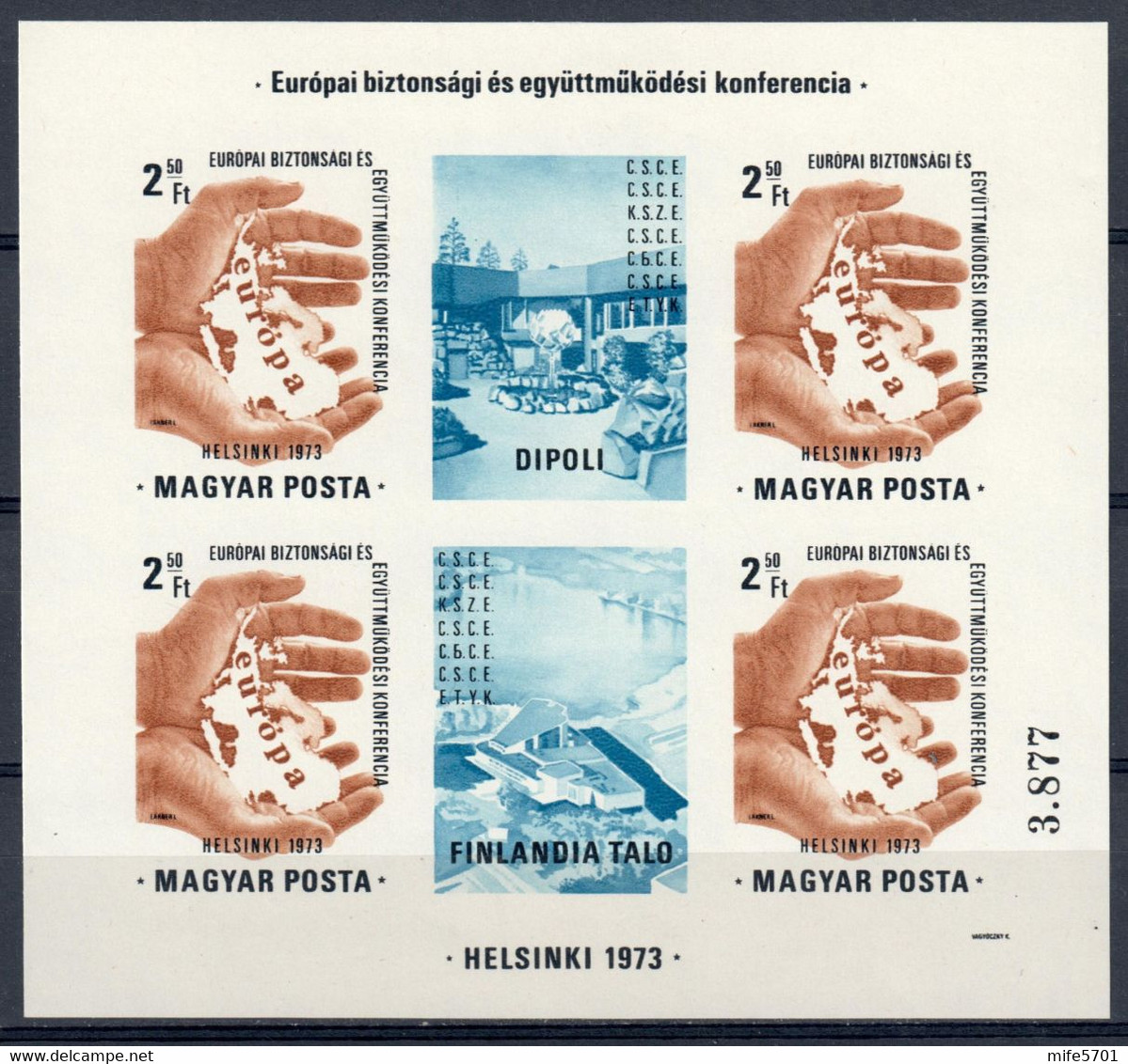 UNGHERIA 1973 FOGLIETTO HELSINKI CONFERENZA EUROPEA SULLA SICUREZZA E LA COOPERAZIONE Ft. 2,50 - MNH ** - MICHEL BF99B - Hojas Conmemorativas