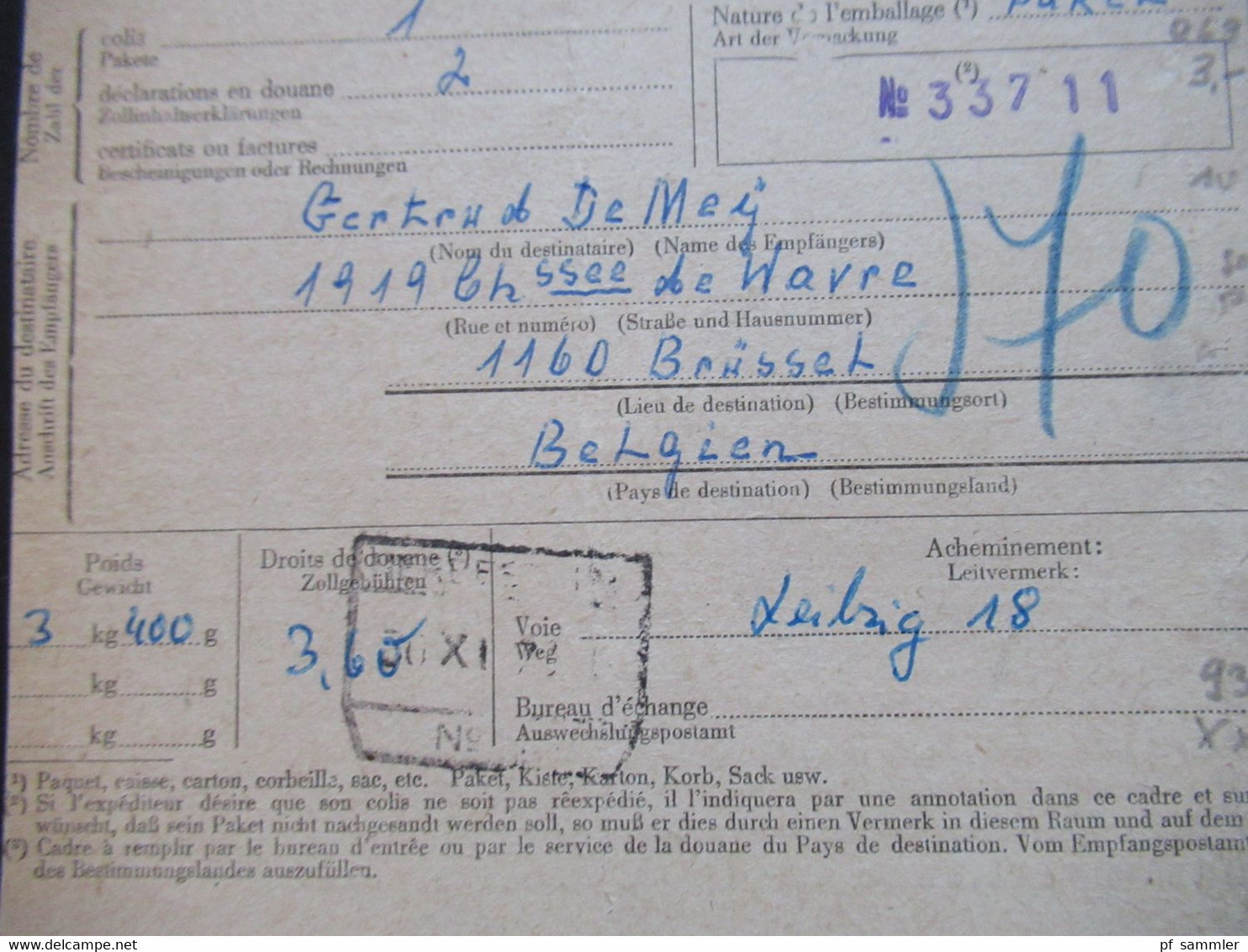 DDR 1963 / 70 Paketkarte Ulbricht 2 Dm Nr.969 Berlin - Brüssel Eilsendung Express Stempel Berlin Baumschulenweg - Brieven En Documenten