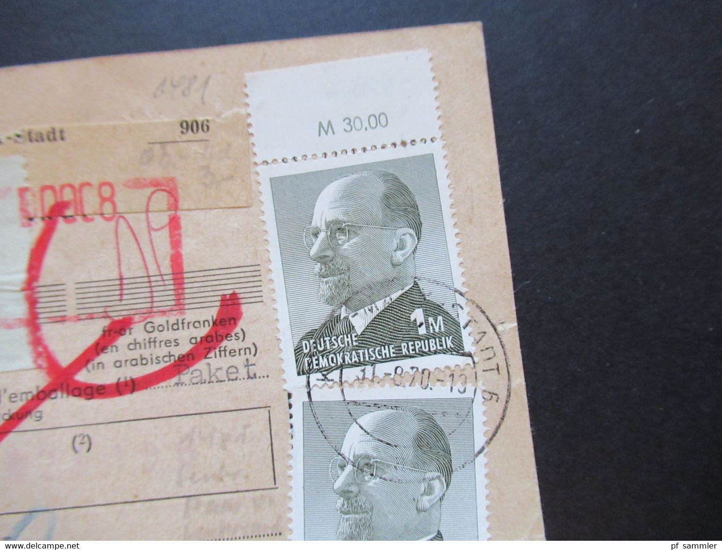 DDR 1963 / 70 Paketkarte Ulbricht 1 DM Nr.968 OR MeF Ober Und Unterrand Karl - Marx Stadt Nach Brüssel - Covers & Documents