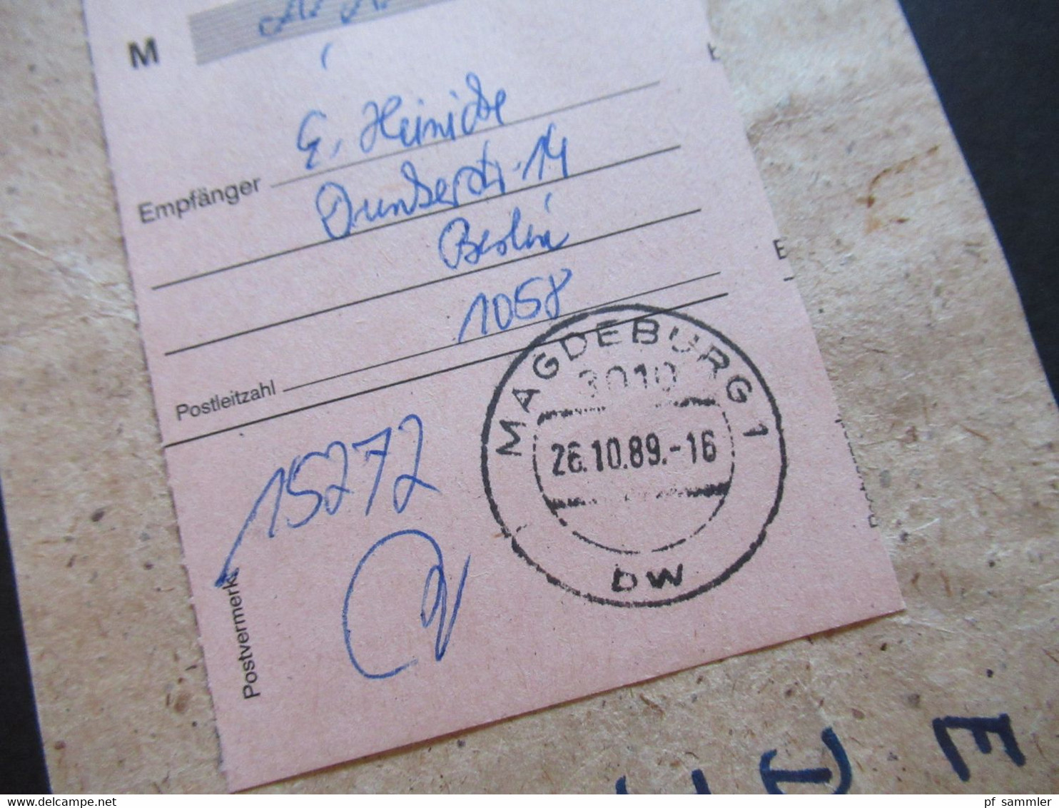 DDR 1989 Einschreibe Gebührenzettel Sb Postämter 1057 Berlin Nachnahme Wirtschaftspaket Mit Einlieferungsschein - Briefe U. Dokumente