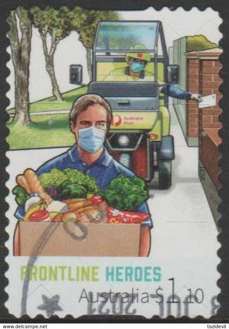 AUSTRALIA - DIE-CUT - USED 2021 $1.10 Frontline Heroes - Delivery Services - Usati