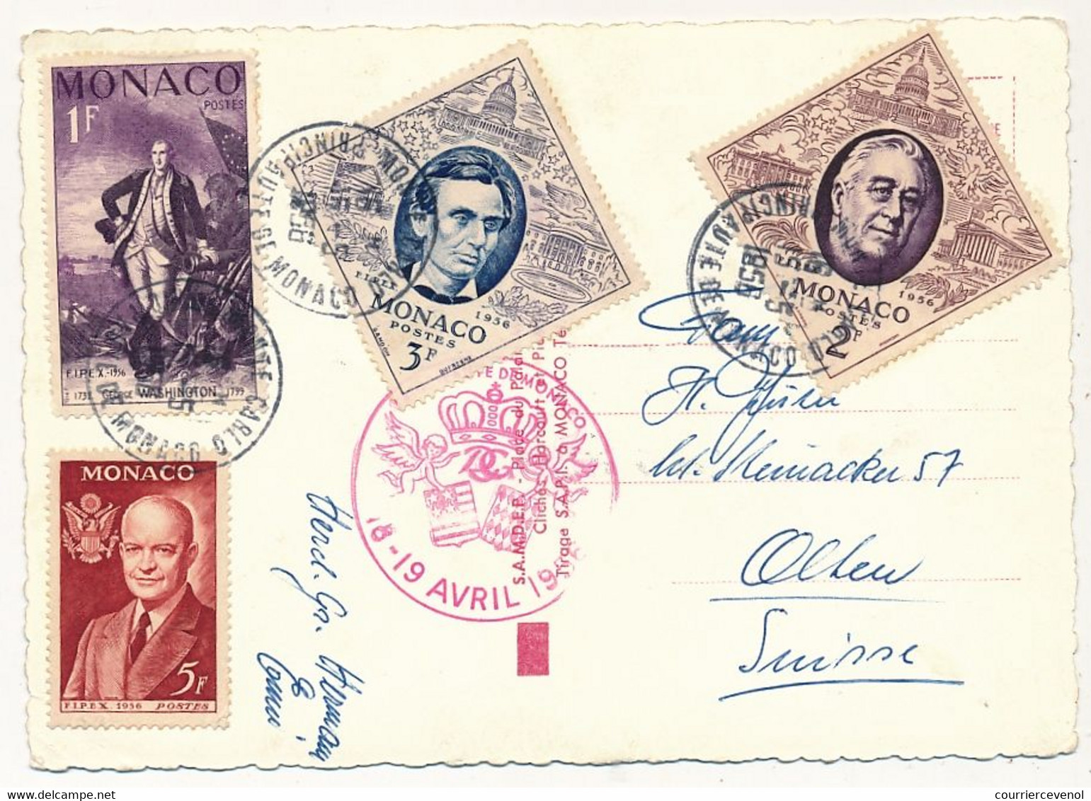 MONACO => CPM Affranchissement Composé 1956 - Maximum Mariage - Cartas & Documentos