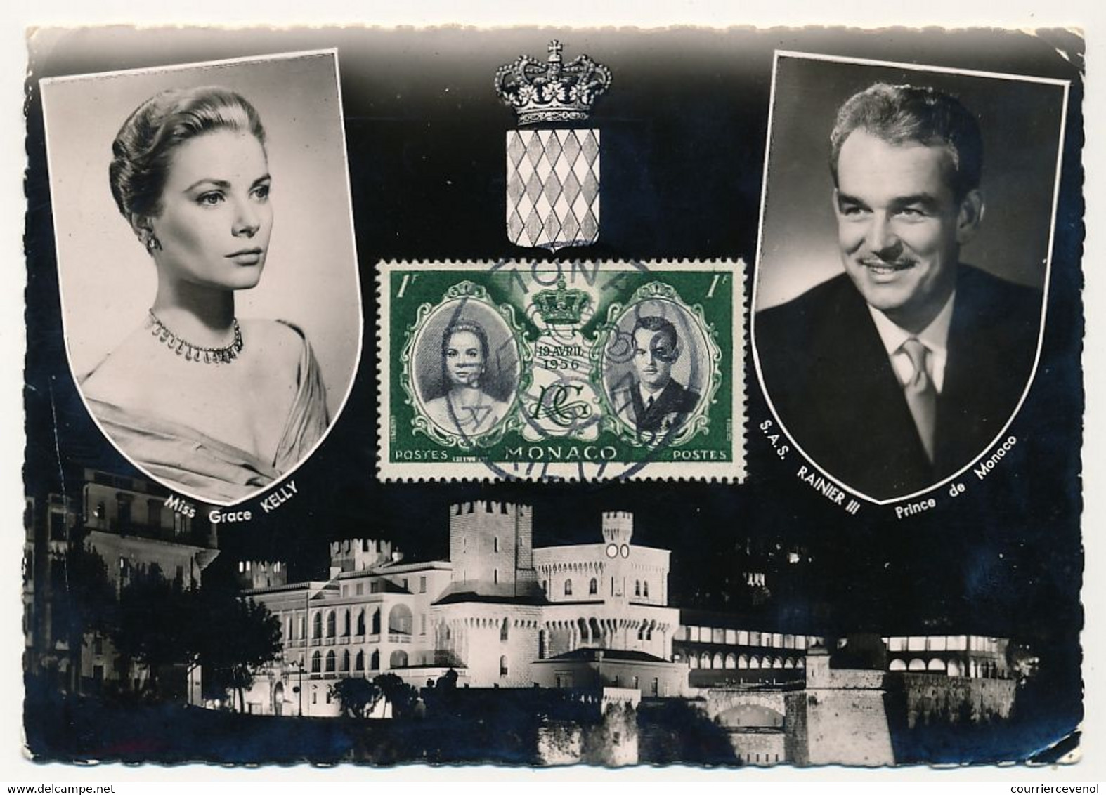 MONACO => CPM Affr 6F Rainier OMEC "Monaco Couronne Du Blason Méditerranée" 1956 - Maximum Mariage - Cartas & Documentos