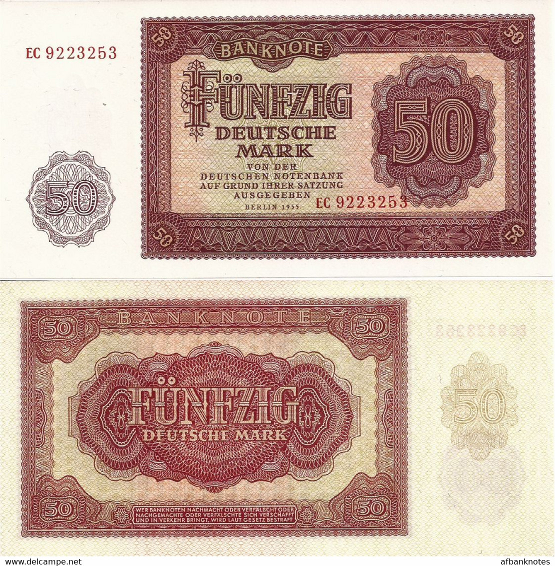 GERMANY, DEM. REP. (DDR)       50 Deutsche Mark       P-20       1955       UNC - 1 Deutsche Mark