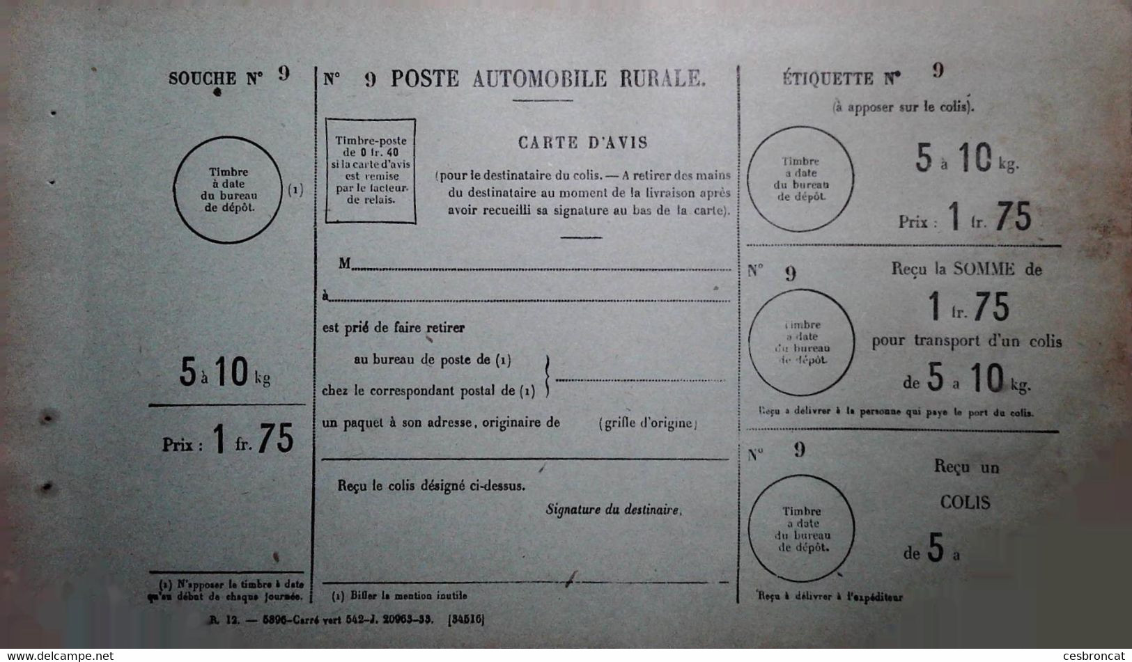 H 20 Bon De Commande Poste Automobile Rurale  N° 9  Neuf - Covers & Documents