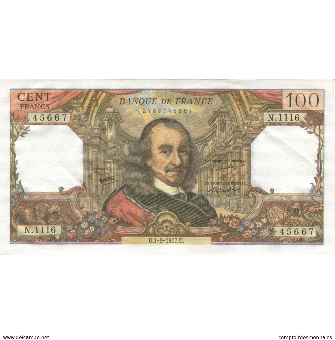 France, 100 Francs, Corneille, 1977, 1977-09-01, SUP+, Fayette:65.59, KM:149f - 100 F 1964-1979 ''Corneille''