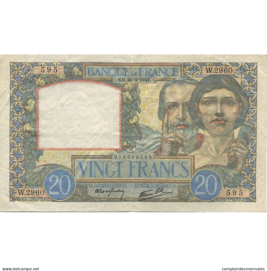 France, 20 Francs, Science Et Travail, 1941, 1941-02-20, TTB+, Fayette:12.12 - 20 F 1939-1942 ''Science Et Travail''