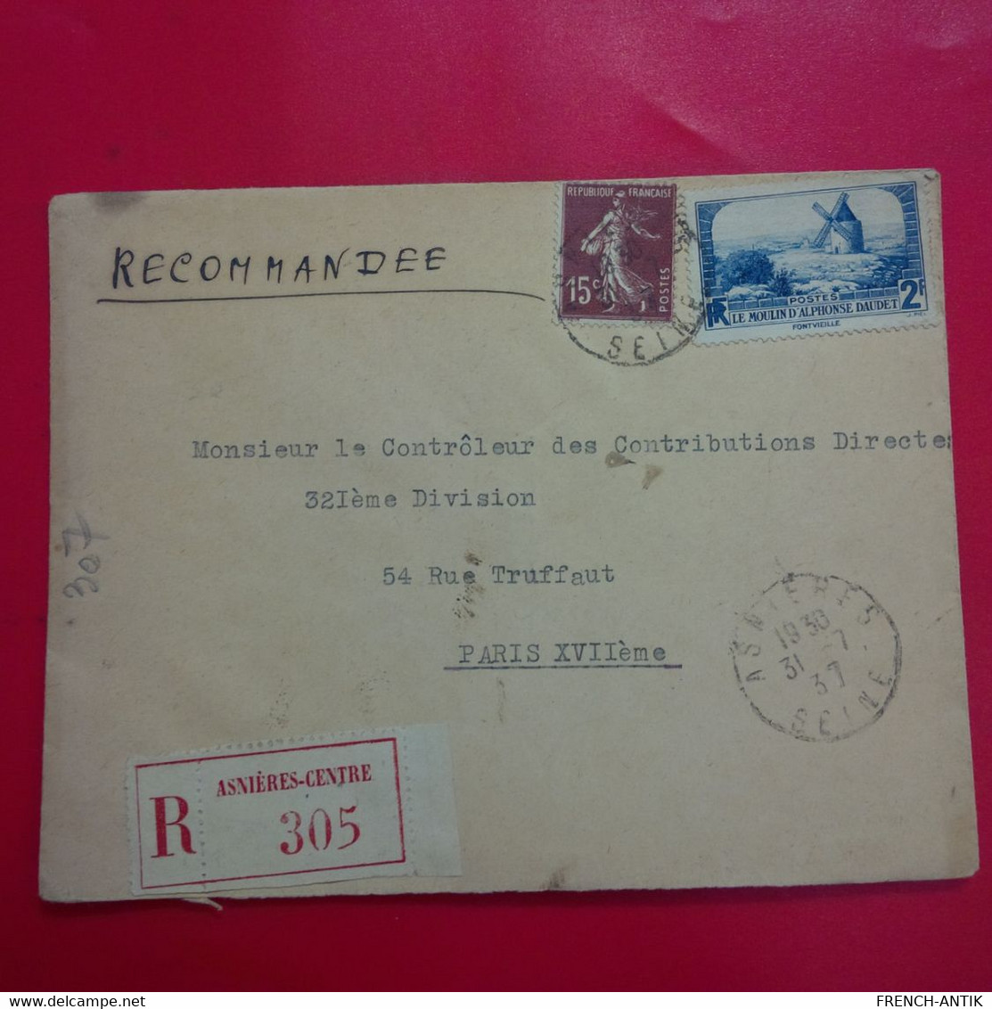 LETTRE RECOMMANDE ASNIERES CENTRE - Storia Postale