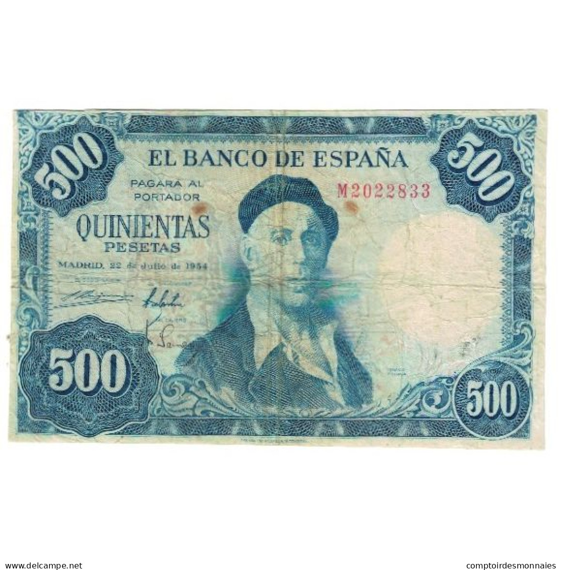 Billet, Espagne, 500 Pesetas, 1954, 1954-07-22, KM:148a, TTB - 500 Pesetas