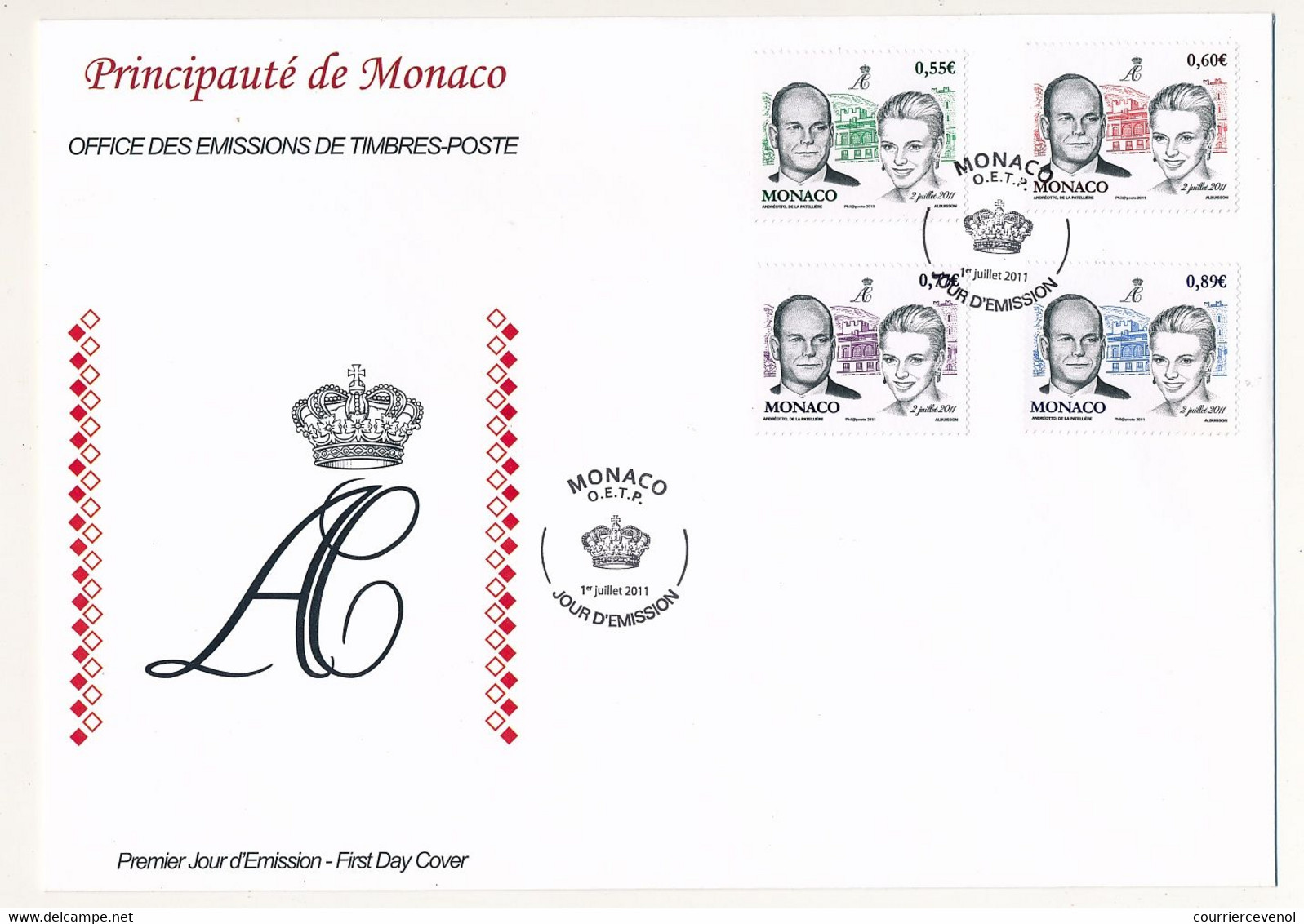 MONACO => Env. FDC Grand Format - Mariage D'Abert II - Série Et Bloc - 1er Juillet 2011 - FDC